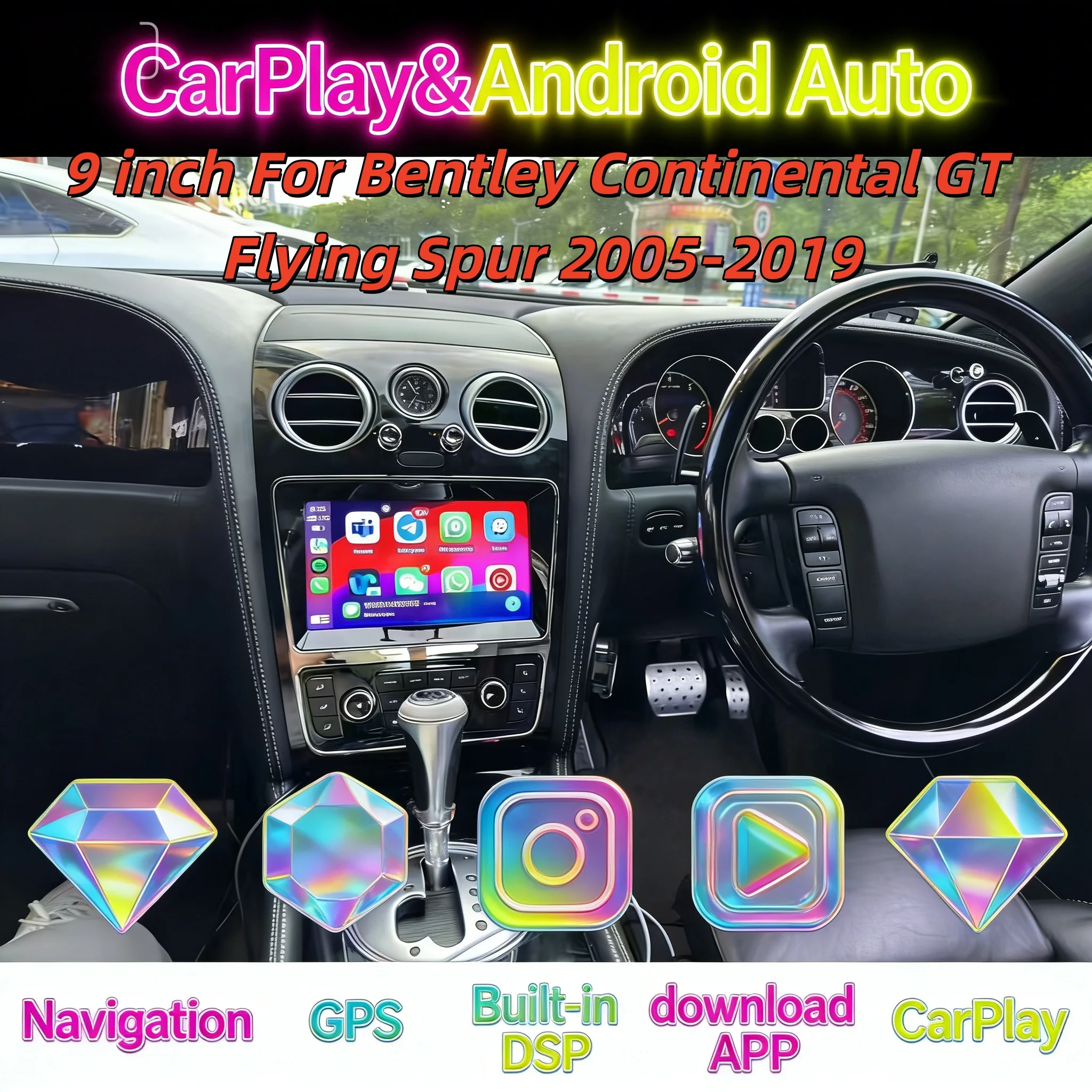 

9-дюймовая мультимедийная система Android с Bluetooth для Bentley Continental GT Flying Spur 2005-2019, беспроводной CarPlay, головное устройство, автомобильный GPS