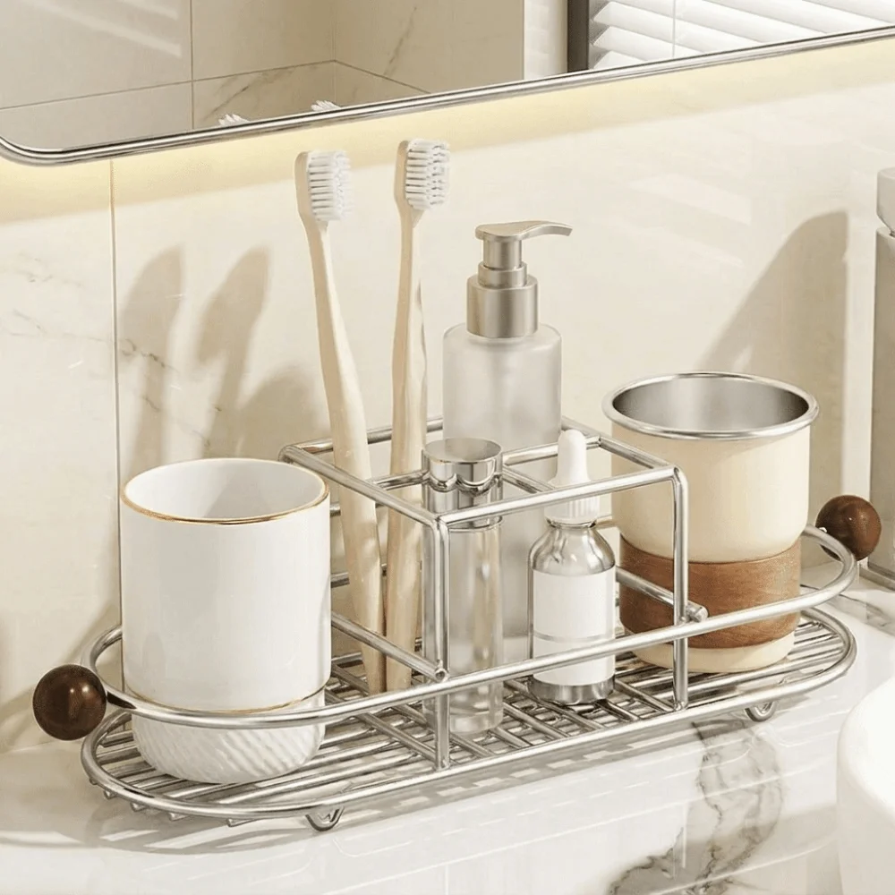 Stainless Steel Toothbrush Holder Waterproof Rustproof Mouthwash Cup Rack Quick Dry Space Saving Cutlery Storage Rack Shower