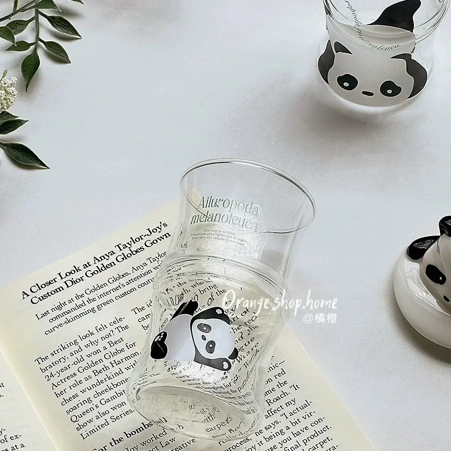 Creative Panda Cup Bamboo Cute Glass Cup Tea Milk Juice Coffee Mug Drinkware Water Cups Drinkware Creative Gift Home Decor