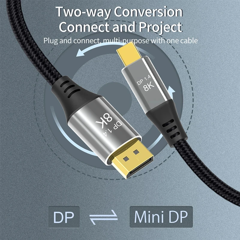 Hannord Mini DP to DP Cable  8K 60Hz 4K 144Hz 2K 165Hz Thunderbolt Mini DisplayPort to DisplayPort cables For Laptop Projector