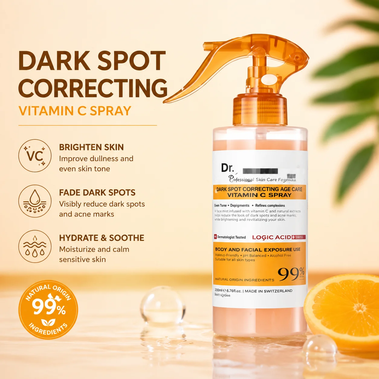 Turmeric Lactic Acid Exfoliating Essence Spray for Skin Care Deep Cleansing And Brightening