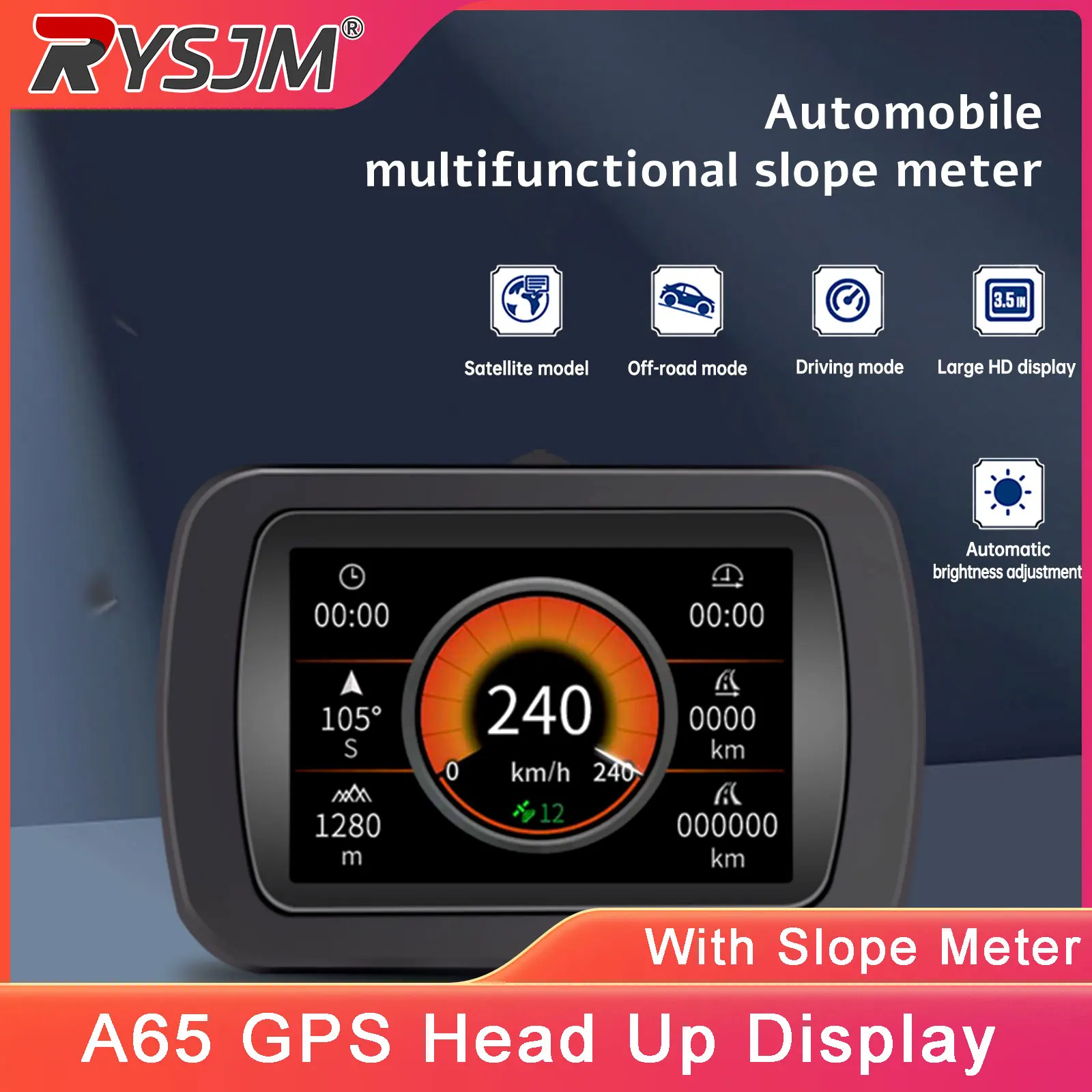 

Автомобильный GPS HUD-дисплей A65: Умное устройство для отображения информации на лобовом стекле, многофункциональный автомобильный спидометр с функцией измерения угла наклона