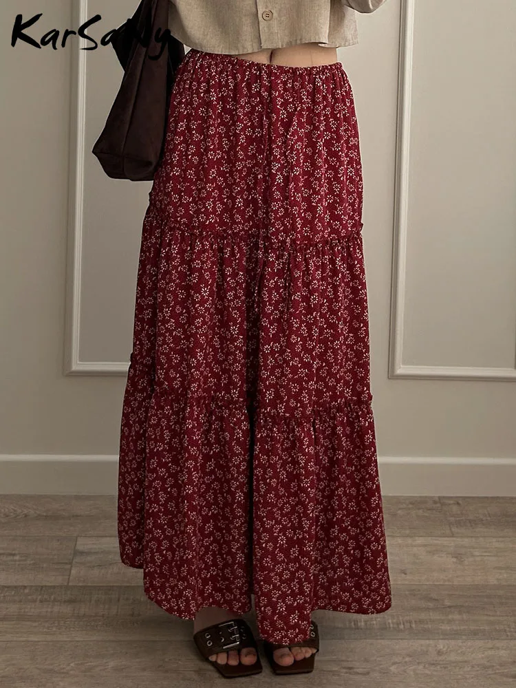 KarSaNy Floral Long Skirts For Women Summer A Line Pockets Maxi Bohemian Skirt Ladies Elastic Waist Women's Beach Skirts Floral