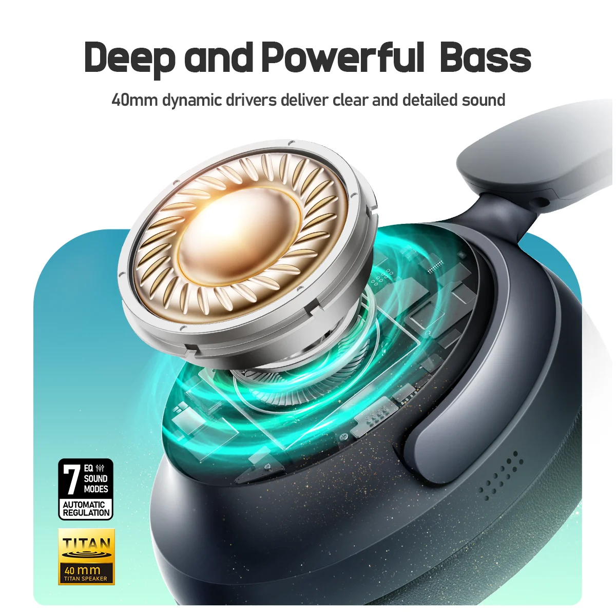 Picun Headphone Bluetooth 5.4 NC60 ANC, Earphone tanpa kabel 48dB Hybrid aktif penghilang kebisingan Driver 40mm waktu putar 80 jam