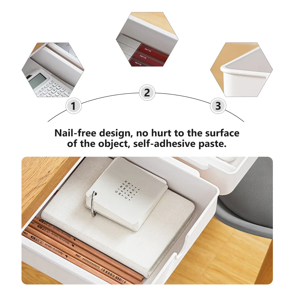 

Adhesive Storage Box Hidden Drawer Style White Acrylic Nail Bottom ganizer Under Bed Table Study Places