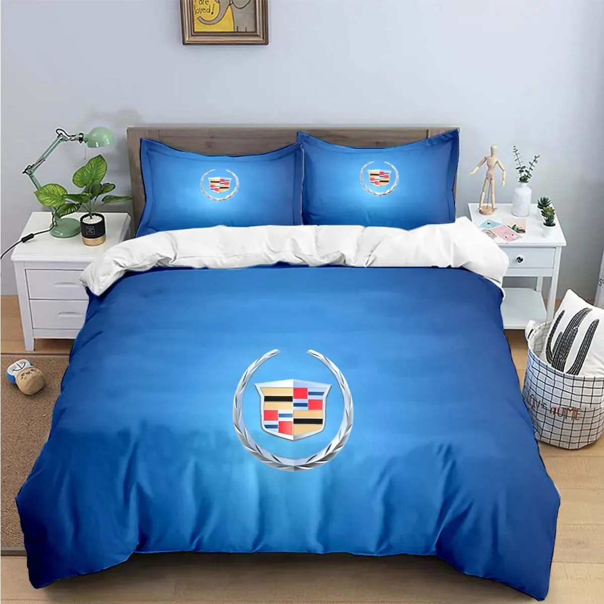 3PCS Single-sided Printed Duvet Fashion C-Cadillac Bedding Set Duvet Comfortable Breathable Sheet King Queen Different Size