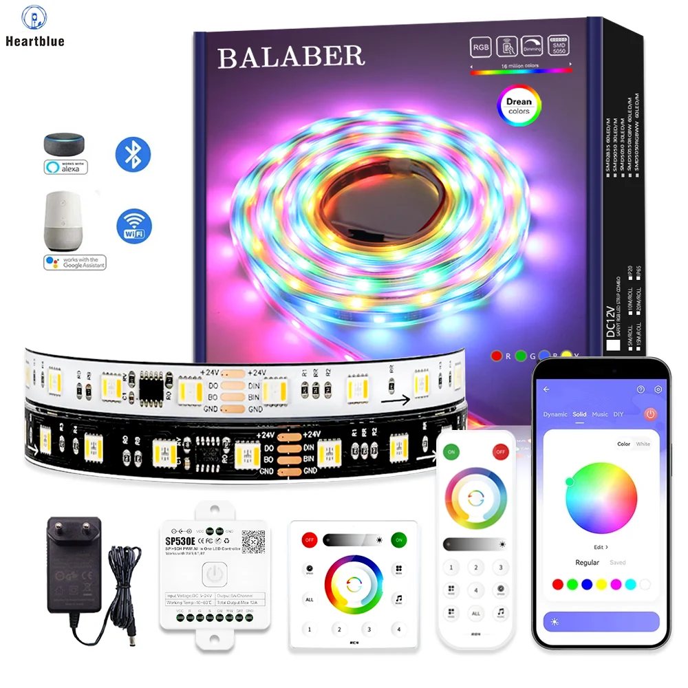 

WS2805 Pixel LED Strip - RGB CCT 5-in-1 Addressable, 1 Chip for 3/6/7 LEDs, Dual Color RGB WW CW, 3000K-6500K, DC12V/24V