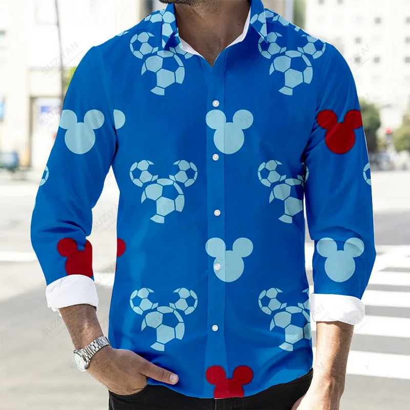 

2024 Fall Newest Cartoon Casual Button Long Sleeve Shirt Disney Minnie and Mickey 3D Full Print Fashion Men's Lapel Top