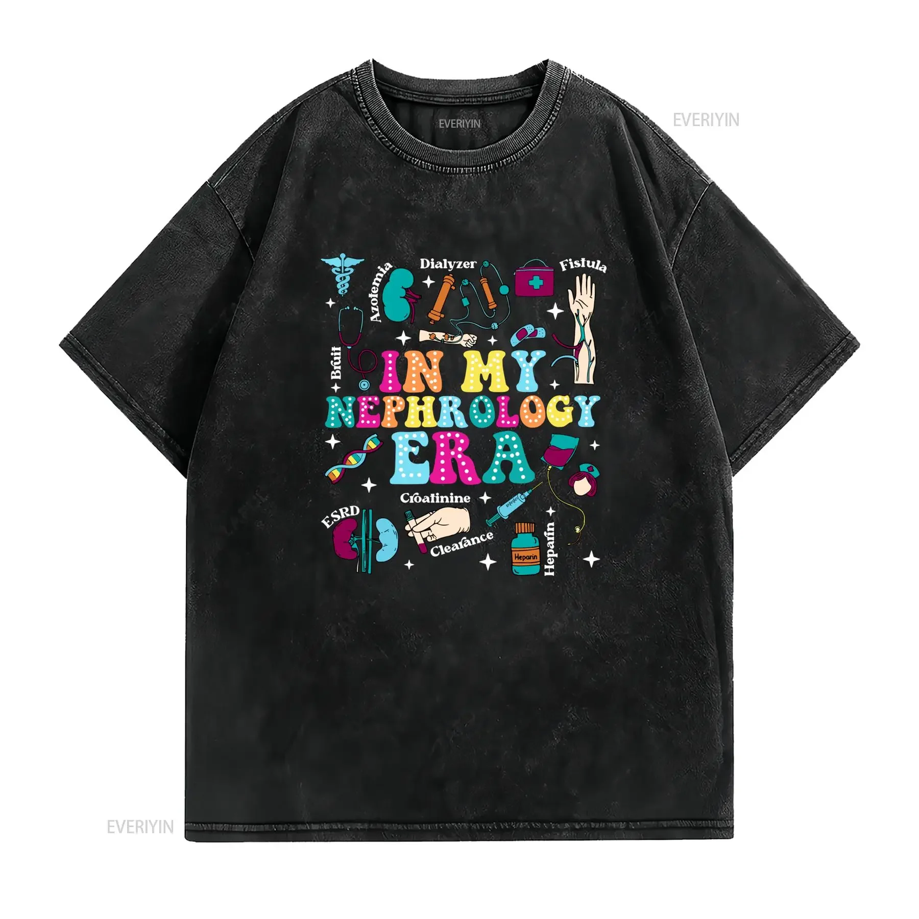 Colorful Cartoon In My Nephrology Era Nephrologist Dialysis Medical Print Casual T Shirt vintage Washed graphic streetwear