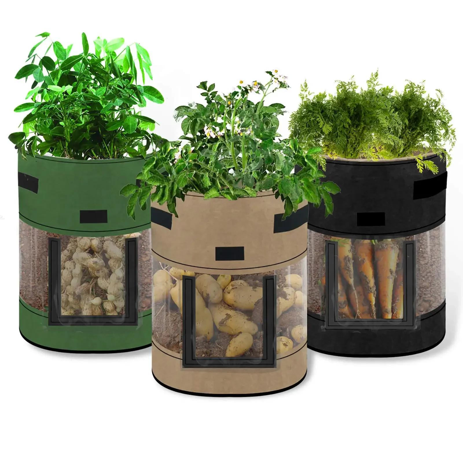 3PCS Transparent Grow Bag Easy to Harvest Transparent Planter Pot with Flap and Handles For Potato Tomato