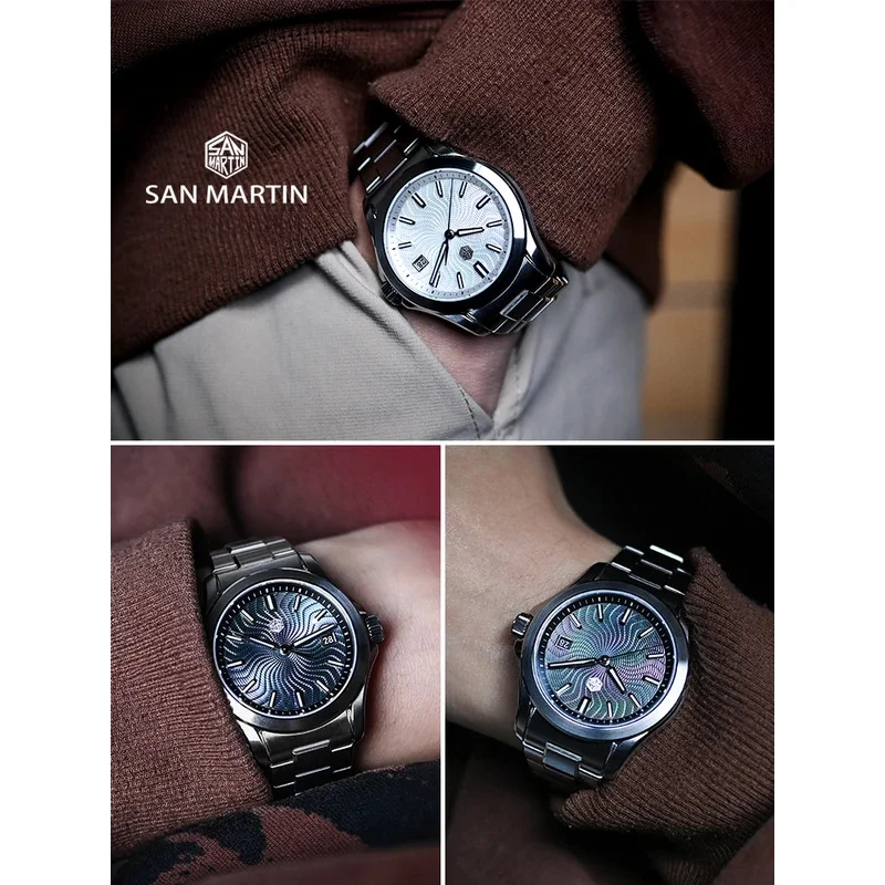 San Martin 39mm Guilloche MOP Dial Gada Watch Miyota 9015 Luxury Men's Automatic Mechanical Watches 10 ATM reloj SN0150