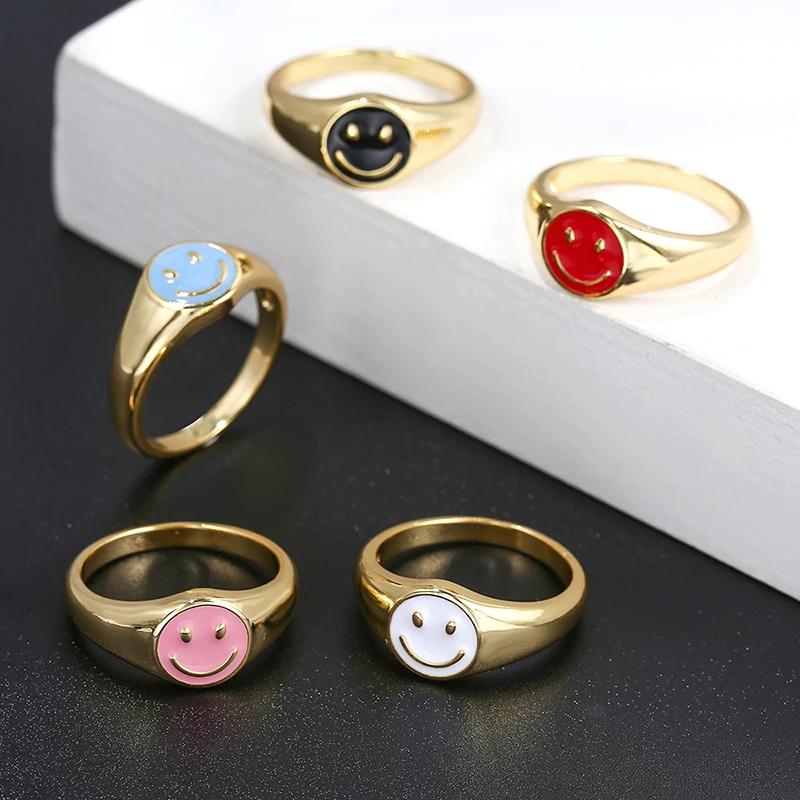 European and American Simple Fashionable Sell Like Hot Cakes Enamel Expression 18K Gold Ring Multi-color Three Sizes 6,7,8 Ring