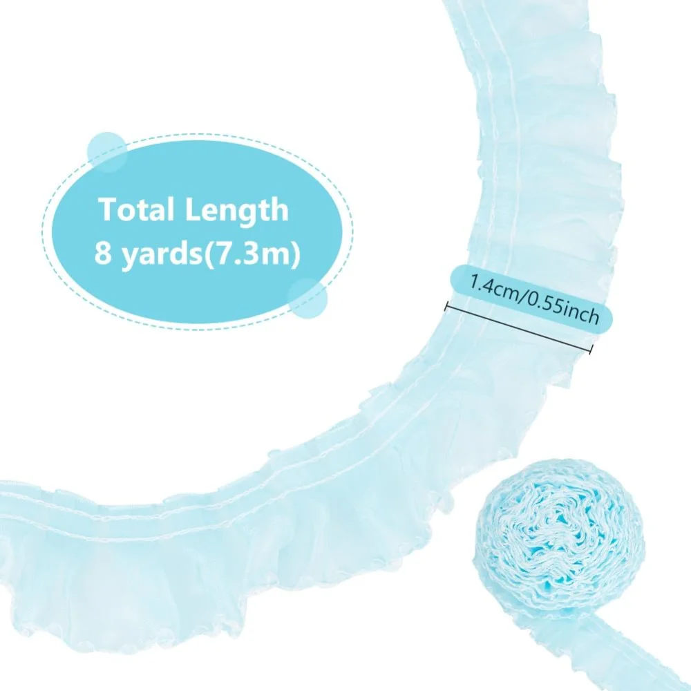 8 Yards Pale Turquoise Lace Pleated Trim 0.5 Inch/14mm Wide Pleated Organza Lace Edge Trim Ruffle Lace Trim Fabric making kit