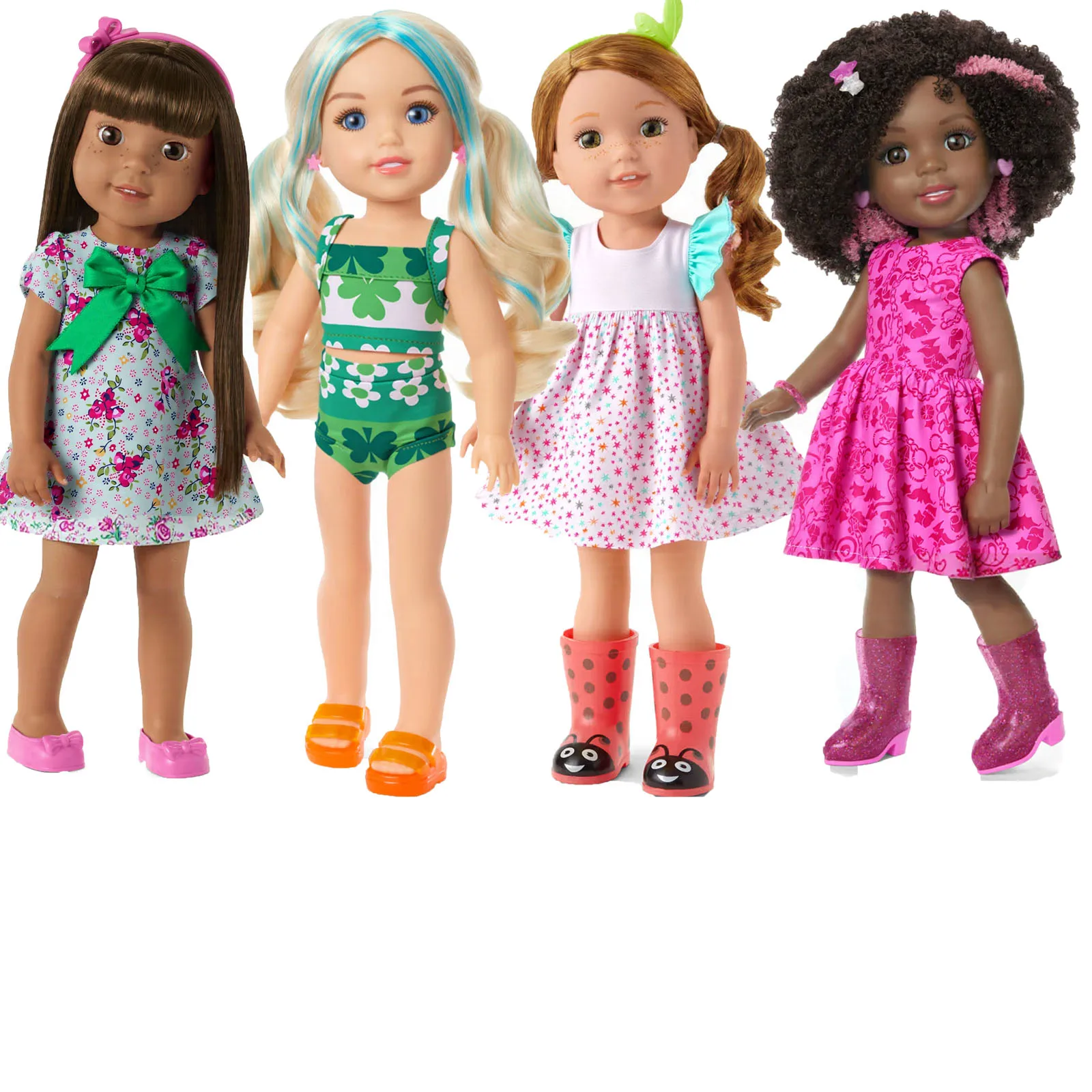 Quatro peças de roupas em um conjunto para 14.5 Polegada wellie wisher & 32-34cm paola reina bonecas casual casa vestido para crianças brinquedo