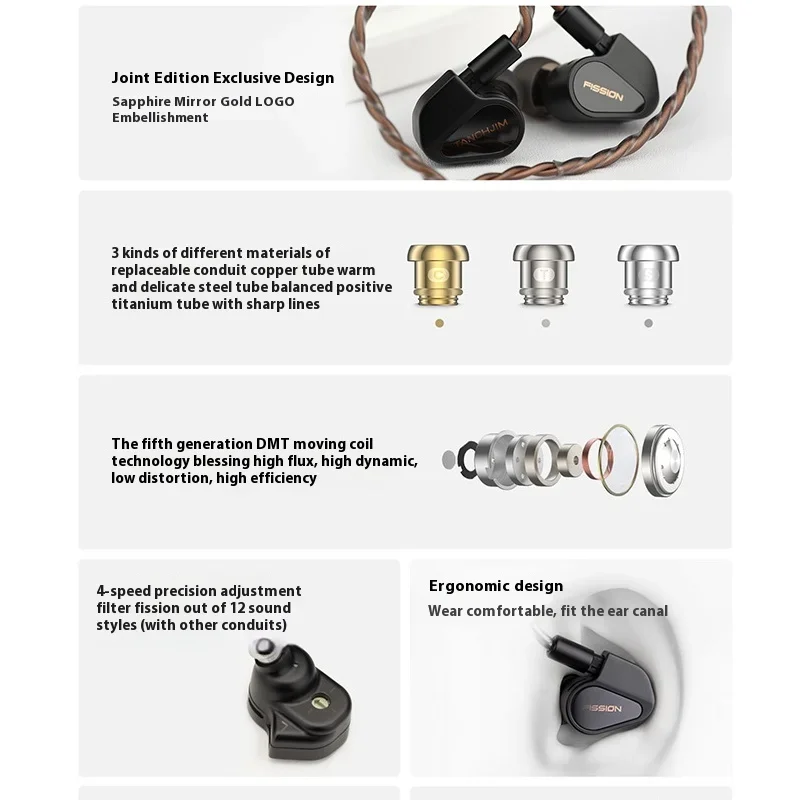 Tanchjim FISSION-auriculares intrauditivos dinámicos con Monitor de música HIFI, resistentes al agua, filtro ajustable de 4 velocidades, Cable intercambiable DMT5