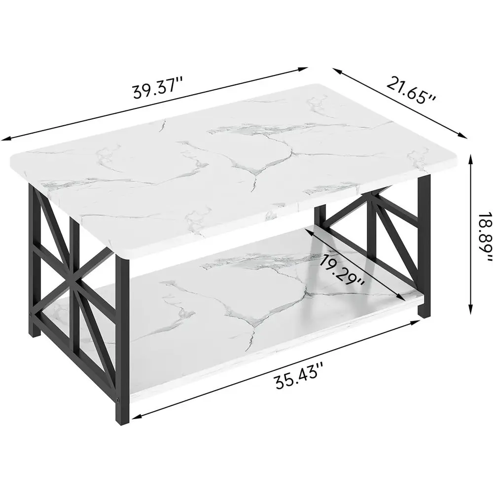 aux Marble Coee Table or Living Room with Round s,2 Tier Living Room Table with Storage Shel,Recular