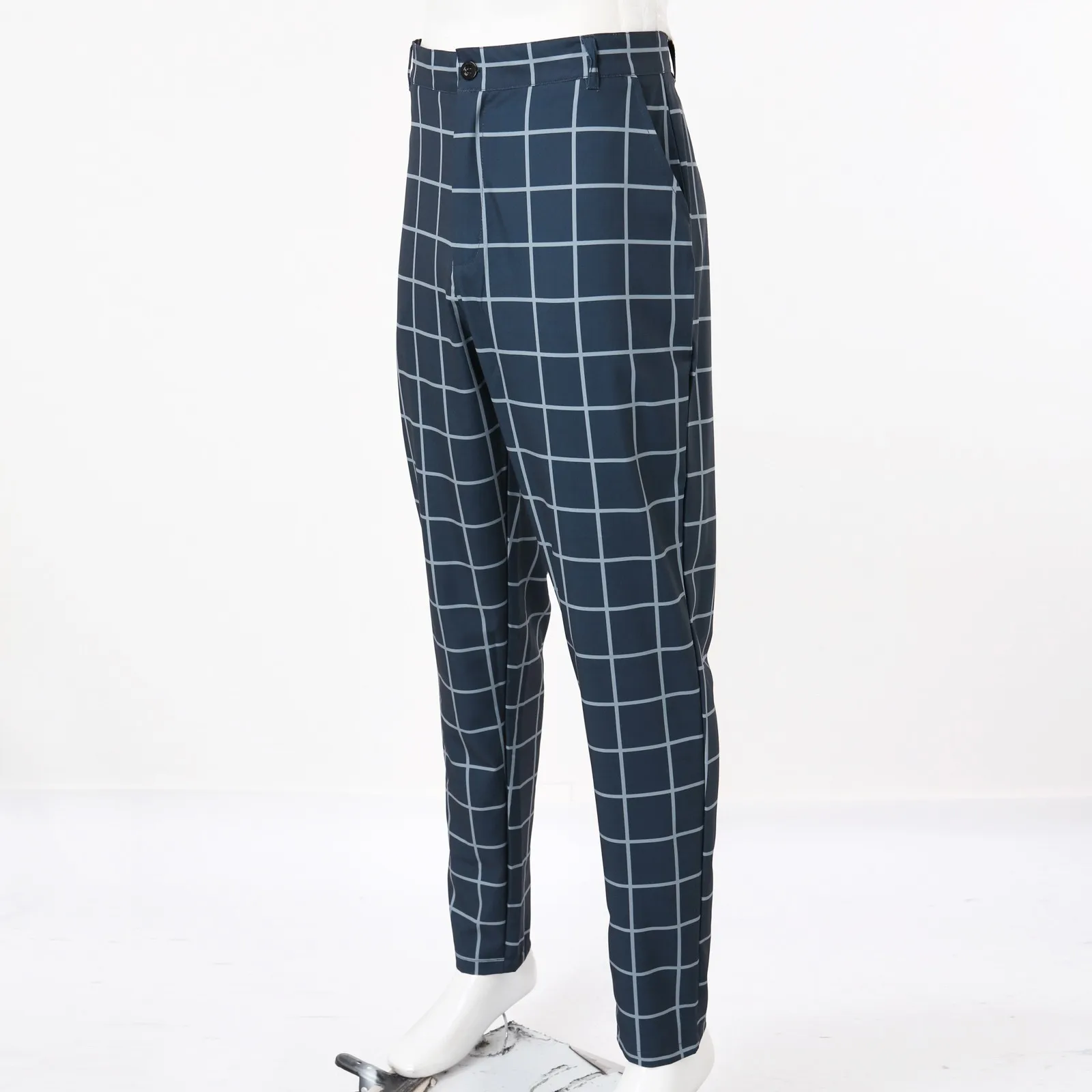 Calça casual xadrez justa masculina, versão coreana, de rua, adolescentes, masculino, alta qualidade, terno formal, quatro estações