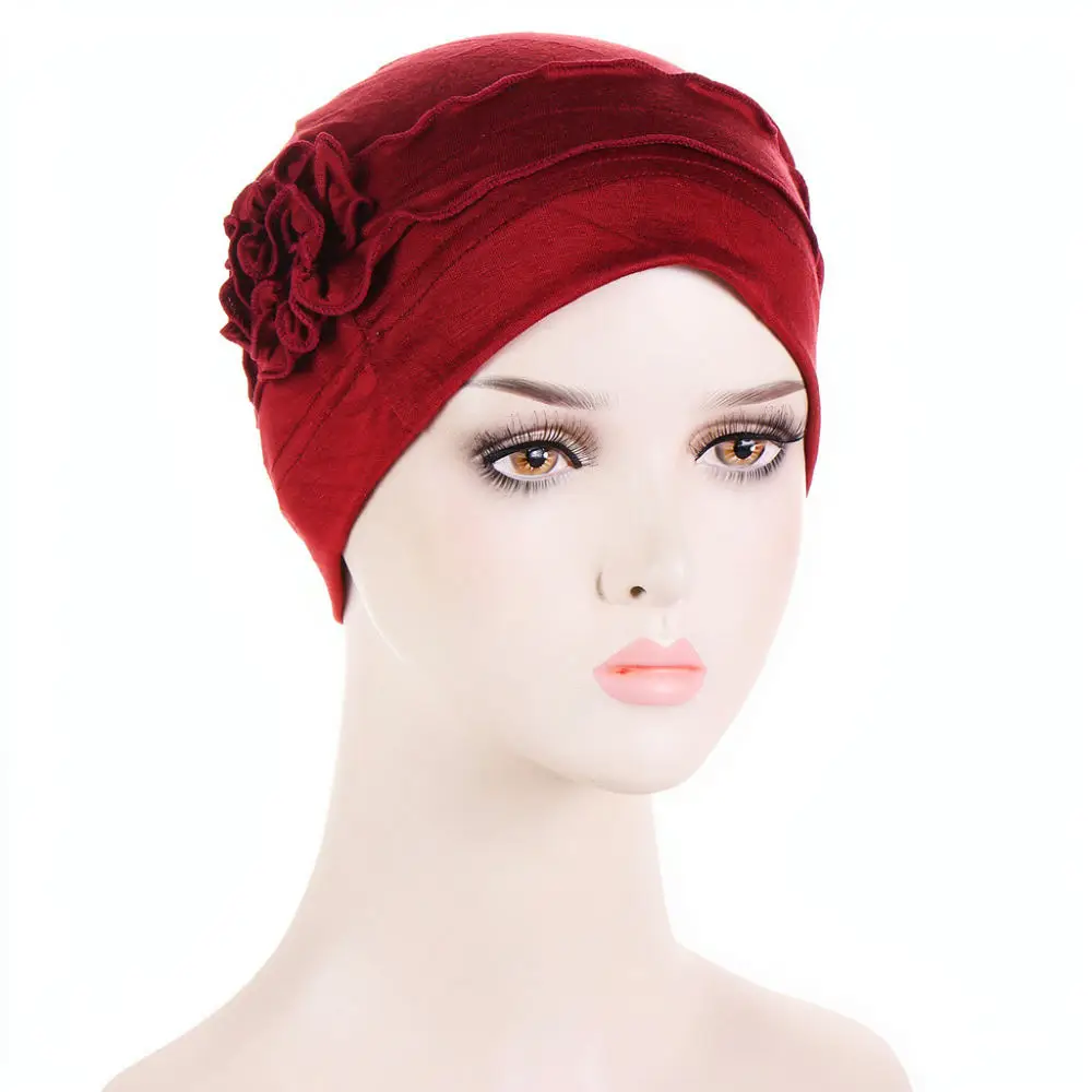 Elegant Women Turban Hat Mercerized Cotton Flower Beanie Breathable Soft Headwrap Daily Fashion Hair Bonnet Cap Accessory