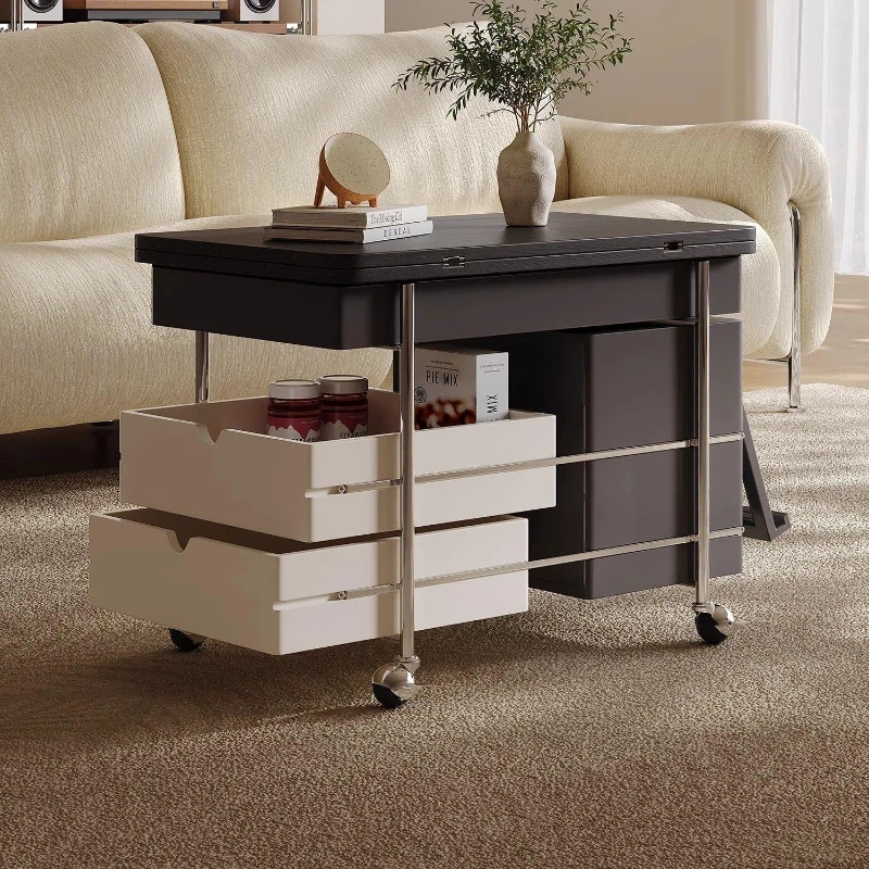 Medieval multi-functional sofa side table movable coffee table living room small apartment household solid wood
