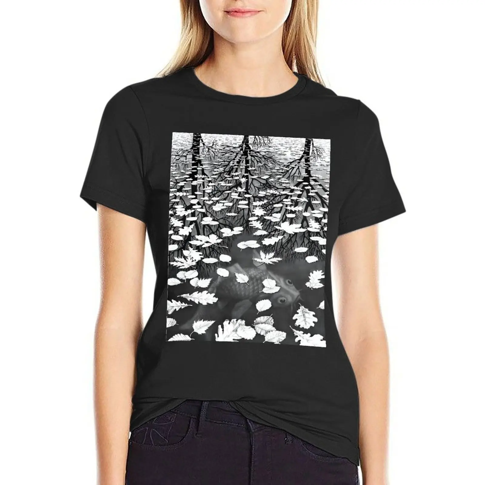 M.C. Escher-T-shirt graphique Three Worlds pour femmes, haut d'été, vêtements pour dames, mode