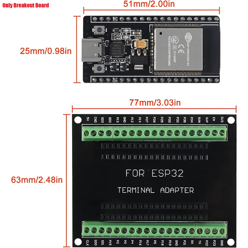 3pcs 38PIN ESP32 Breakout Board, Aideepen ESP32 ESP32S Breakout Board GPIO 1 into 2 for 38PIN Narrow Version NodeMCU-32S