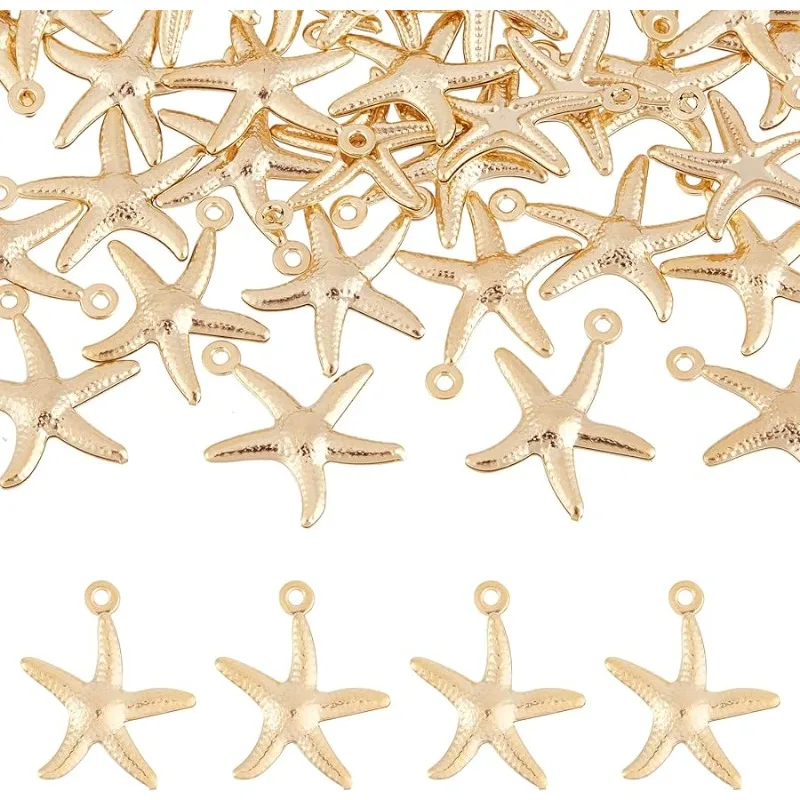 40pcs Starfish Charms Golden Textured Sea Star Pendants Small Ocean Animals Pendants Beach Theme Charms Stainless Steel Pendants