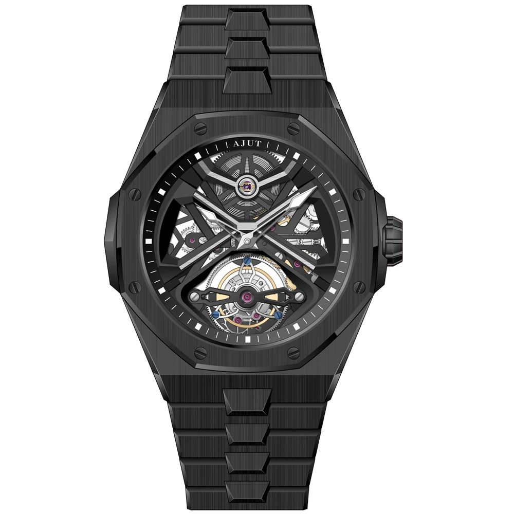 

AJUT автоматические мужские часы с летающим турбийоном, механические сапфировые мужские часы со скелетоном и турбийоном, роскошные водонепроницаемые0517