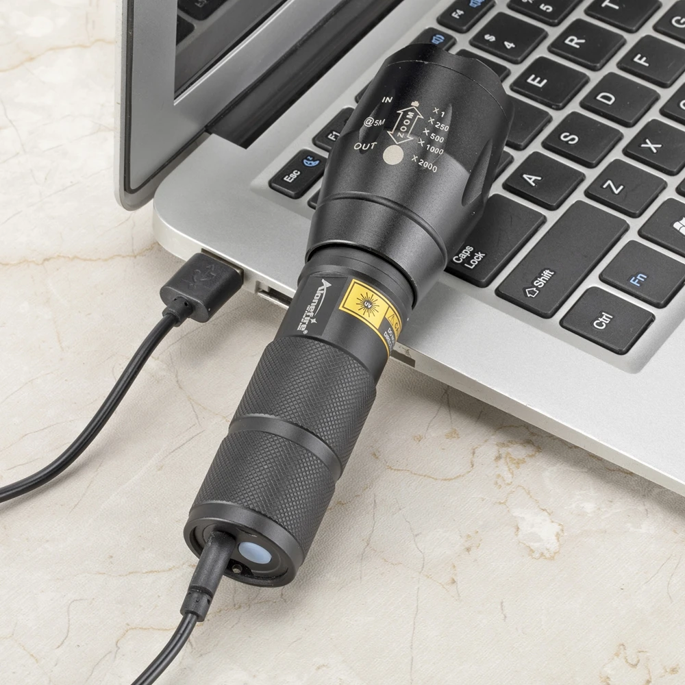 Linterna táctica LED USB recargable con luz roja verde azul - imagen 5