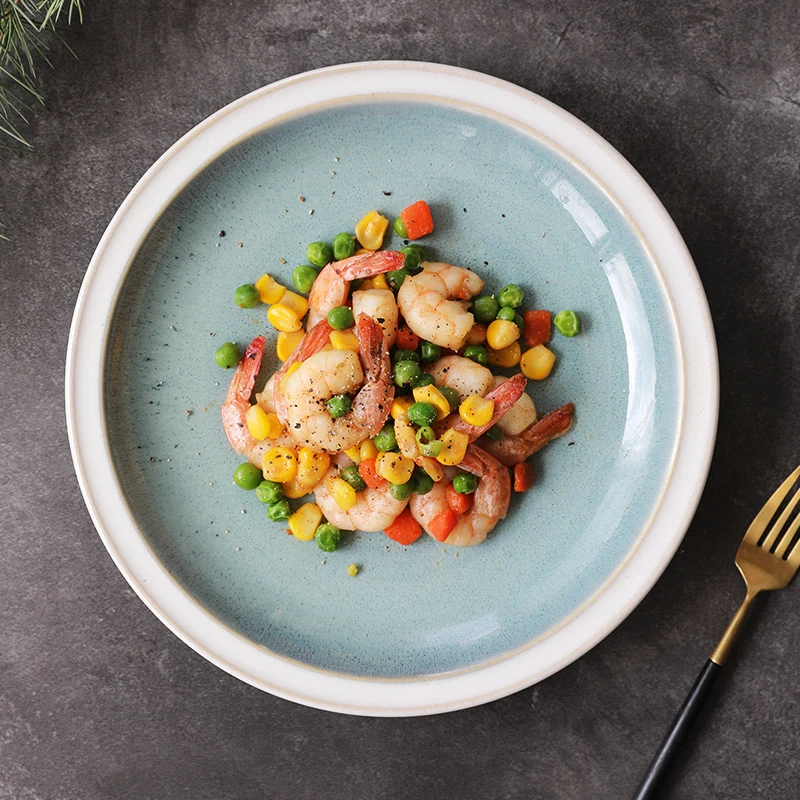 

Retro Glazed een Cerc Plate 22cm Hotel Home Use Sui Di Steak Plate Western Cuisine Dining Utensils Nordic Sle