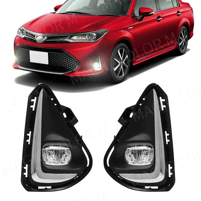 For Toyota Corolla Axio 2018 2019 2020 2021 LED Fog Lamp Headlight Assembly With Grill Wires Button Frame Car Accessories 12V