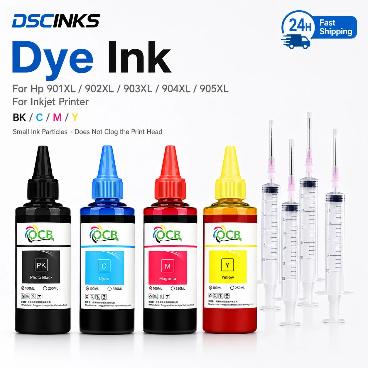 4PC x 100ml Refill dye ink For hp901 902 903 904 905 903xl 902xl 901xl for HP Officejet Pro 6960 6968 6975 6978 cartridge & ciss