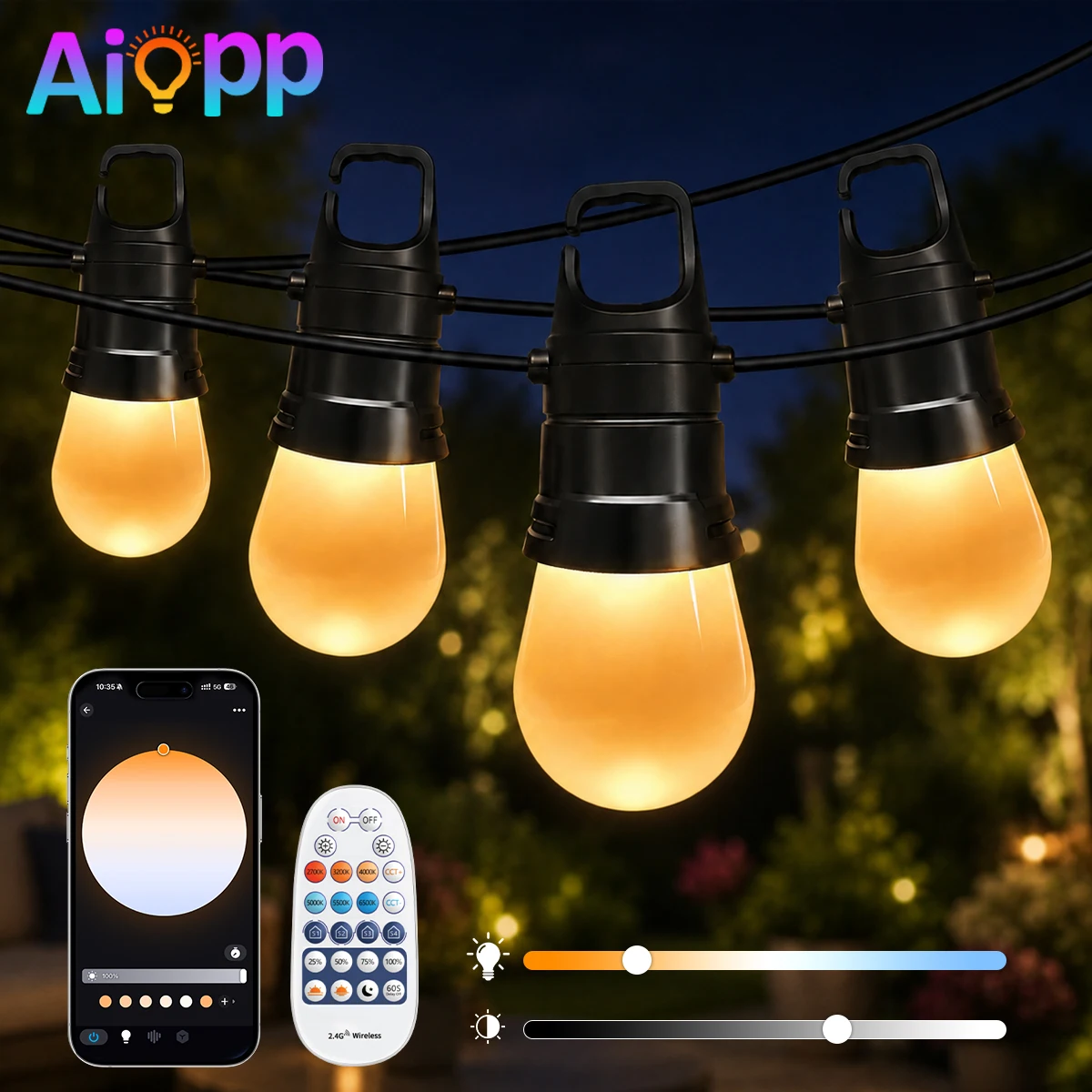 Luci a stringa con 20/40/60 lampadine LED a globo, con doppio controllo, impermeabili IP44, sincronizzazione musicale e timer, luci decorative per feste in giardino, patio e cortile.