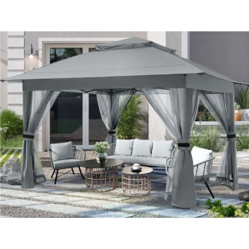 13x13 Pop Up Gazebo Tent Outdoor Canopy Patio Shelter with Mosquito Netting, Outdoor Gazebo