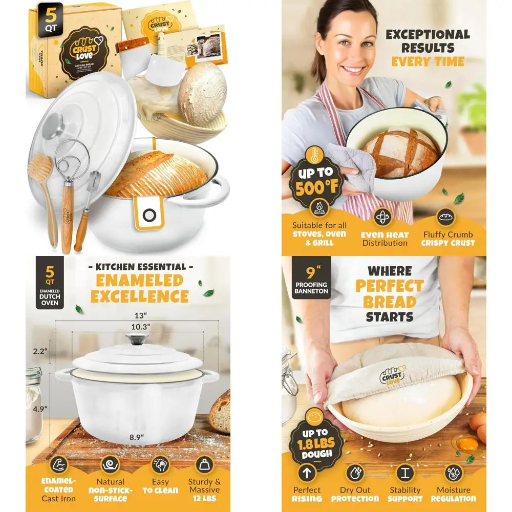 

Эмалированная чугунная голландская духовка для выпечки на тыкве и хлеба — 5 литров, включая корзину для расстойки баннетона