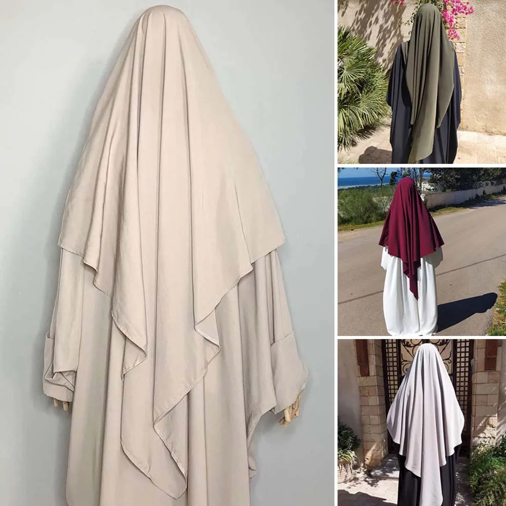 

Ramadan Eid Muslim Long Hijab Headcarf Plain Women Long Khimar Robe Jubha Islamic Clothing Hijabs Musulman Prayer Garment