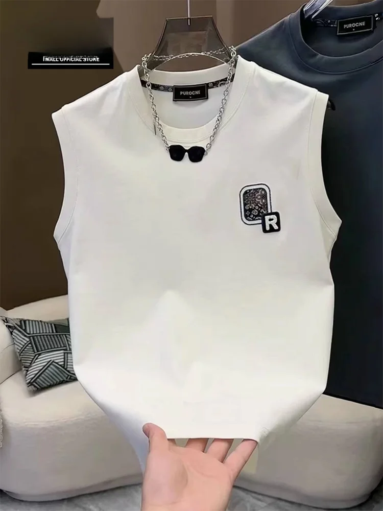 

High-End Men's Cotton Tank Top Thin Sport Fitn Svel T-irt Busin Casual round Ne Sweat Absorbent Summer New Ar...