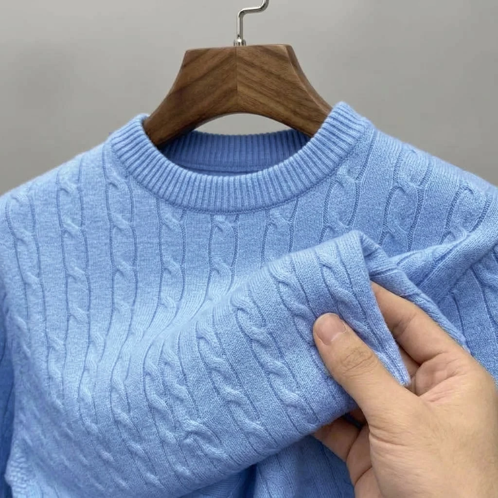 Herbstlicher Herren-Pullover mit Zopfmuster, langärmelig, lässig, Rundhalsausschnitt, weich, warm, gestrickt, für den Winter, Alltag, Streetwear – Detail 15