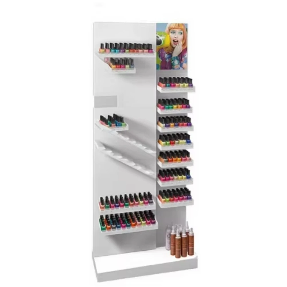 High Visibility Modular Display Rack for Nail Polish Floor-Standing Shelves Different Bottle Sizes for Beauty Stores