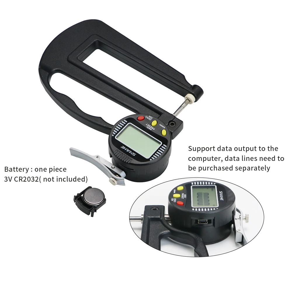 SHAHE 0.001mm 0-12.7mm Leather Thickness Gauge Digital Micron Thickness Gauge Meter