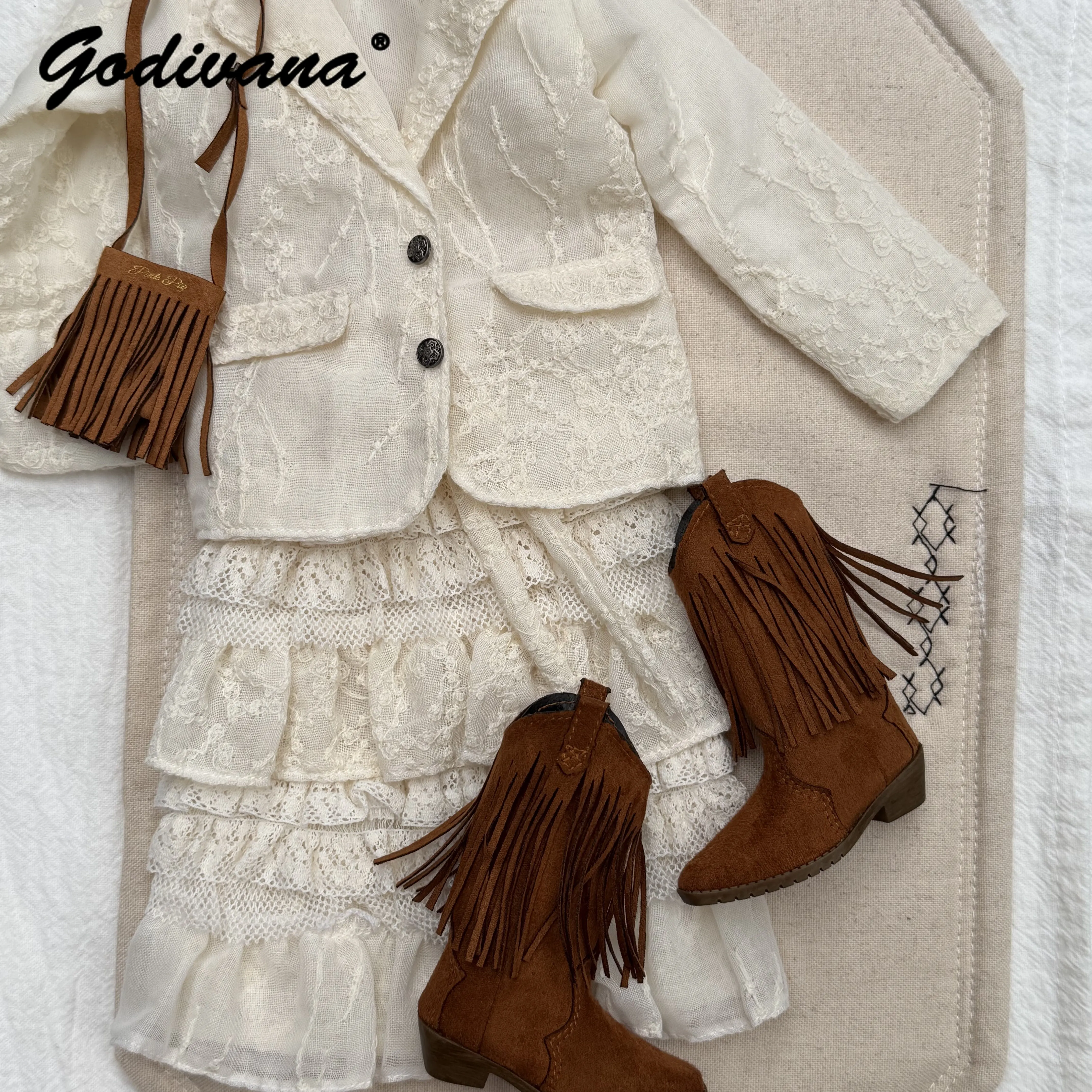 1/4 BJD Doll Shoes Vintage Western Fringe Cowboy Doll Boots Suede‑Texture Mid‑Calf Retro Country Style Footwear for 1/4 BJD