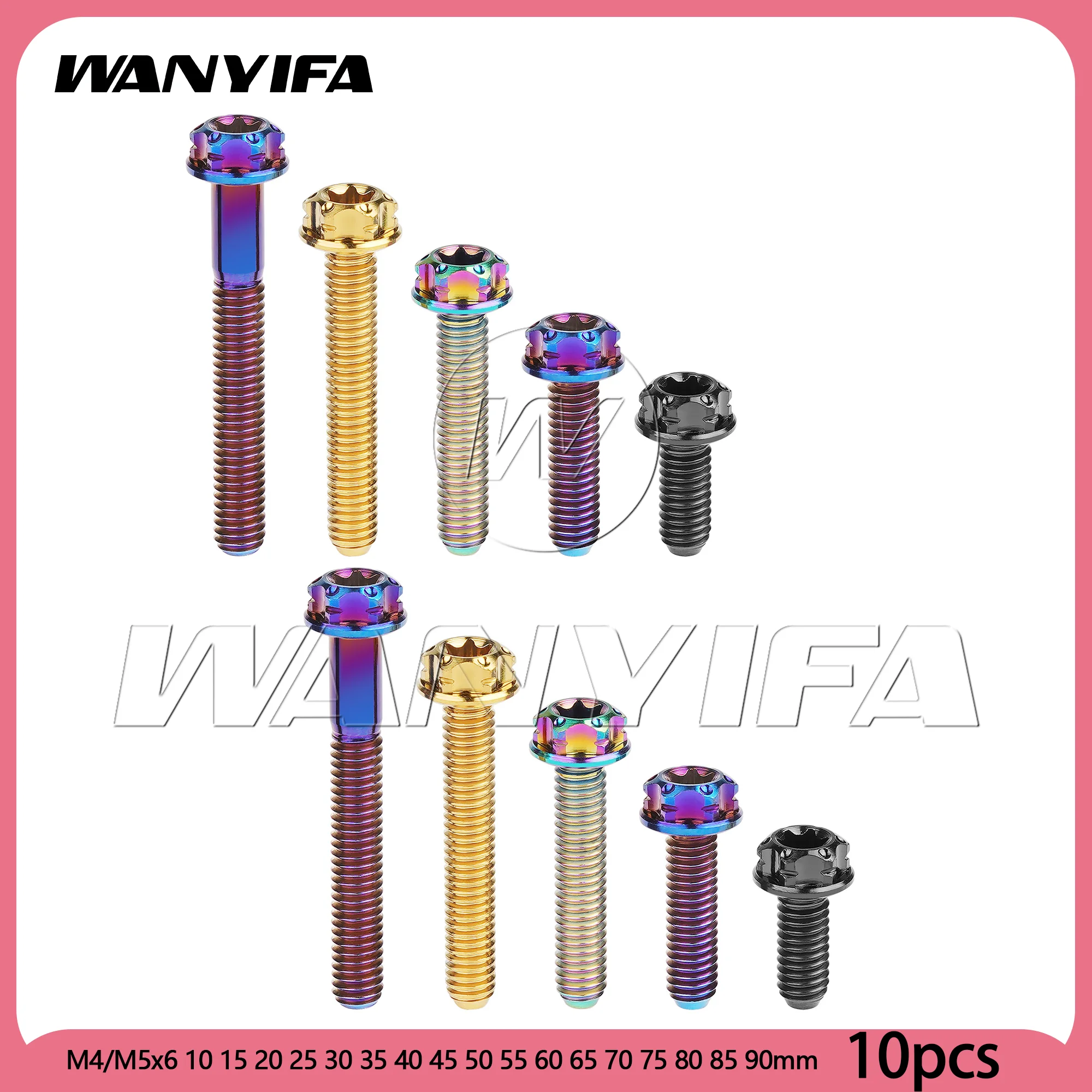 Wanyifa 10pcs Titanium Bolts M4/M5x6 10 15 20 25 30 35 40 45 50 55 60 65 70 75 80 85 90mm Flange Torx T25 Screw  Fastener