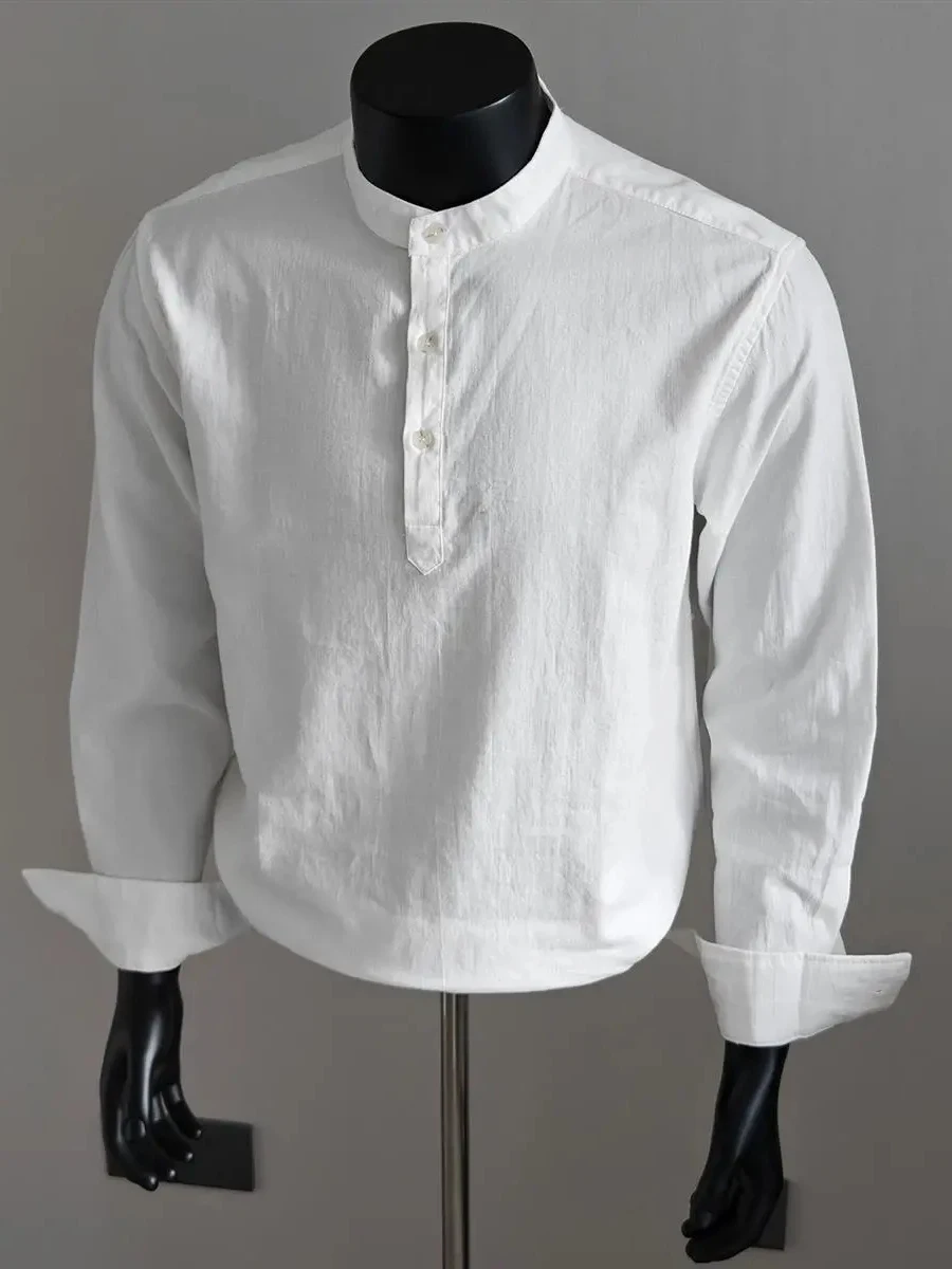 

Retro Japanese mat Men's Cotton irt Casual Pure Color Spring Autumn Faionable Button up Breathable Stand Fit