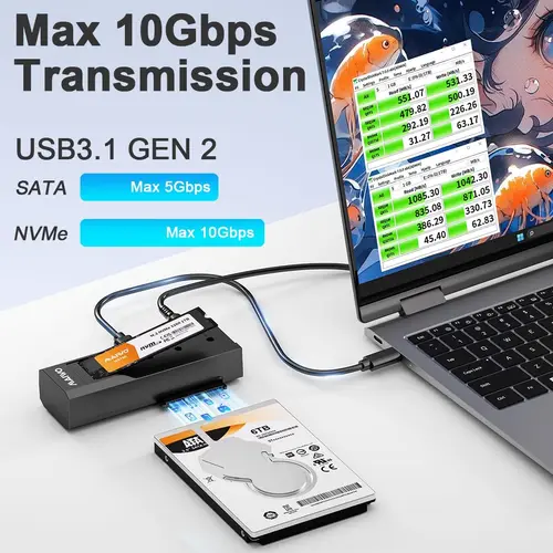 Imagen 2 del producto MAIWO 10Gbps Dual-Bay M.2 NVMe SSD caja protocolo Dual 2,5 ""3,5"" HDD SSD caja M2 NVME SSD estación de acoplamiento con clon de oficina