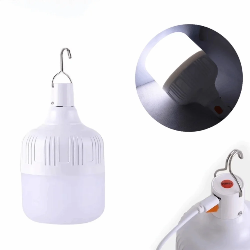 6500K White Light Rechargeable LED Light Bulb 80W Touch Switch USB Camping Light USB Rechargeable Hanging Hook