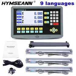 Complete Set 3 Axis LCD Digital Readout DRO with 3 Pieces 0-1000mm Glass Linear Scale Encoder Sensor For Milling Lathe YH800-3S