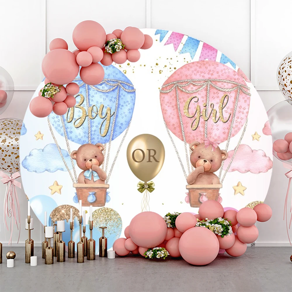 Newborn Gender Reveal Party Boy Or Girl Baby Shower Round Backdrop He Or She Party Decor Balloon Circle Photography Background