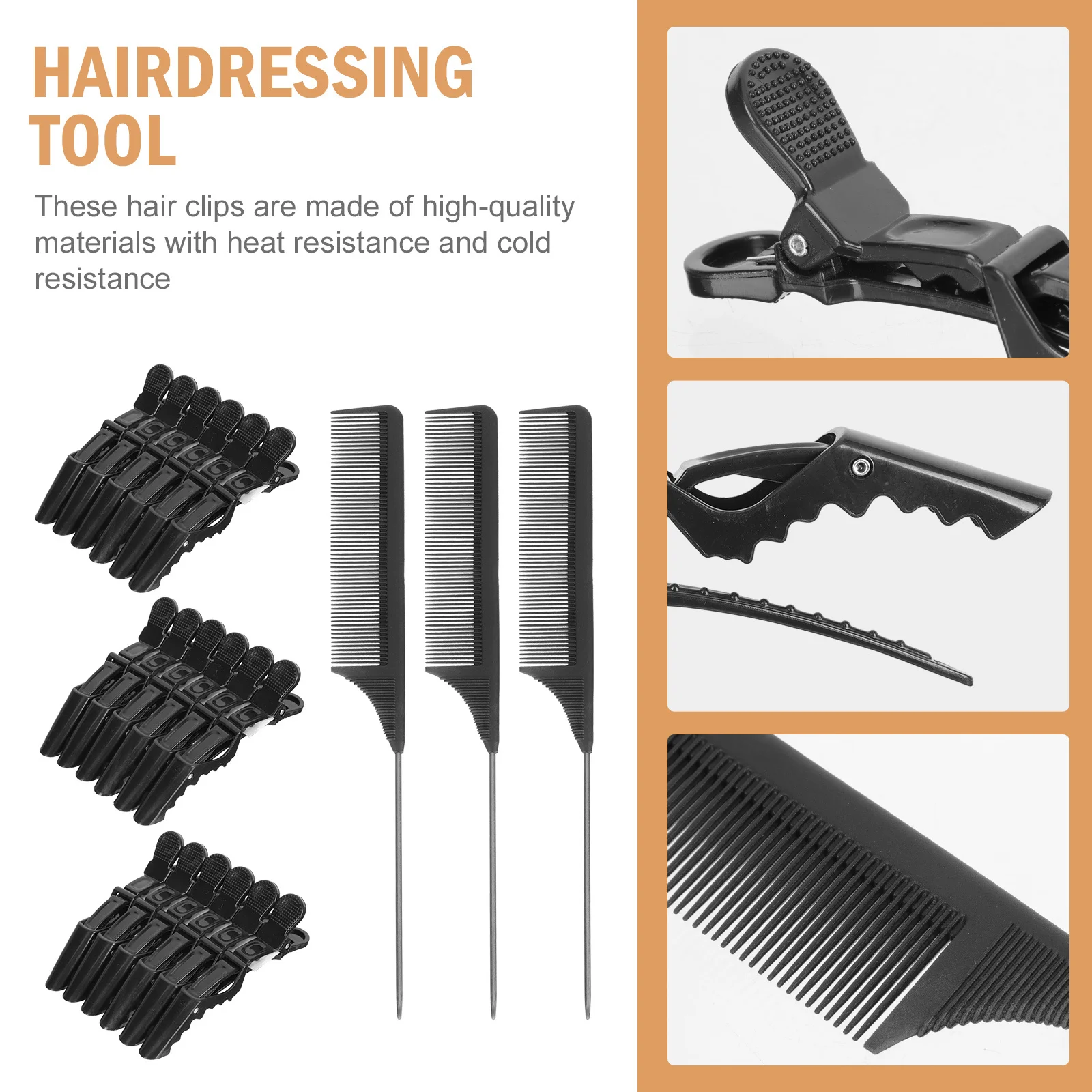

1 комплект, прочные заколки для волос из АБС-пластика, черные парикмахерские расчески для хвоста для салона, инструмент для секционирования волос, плотные зажимы, парикмахерская расческа