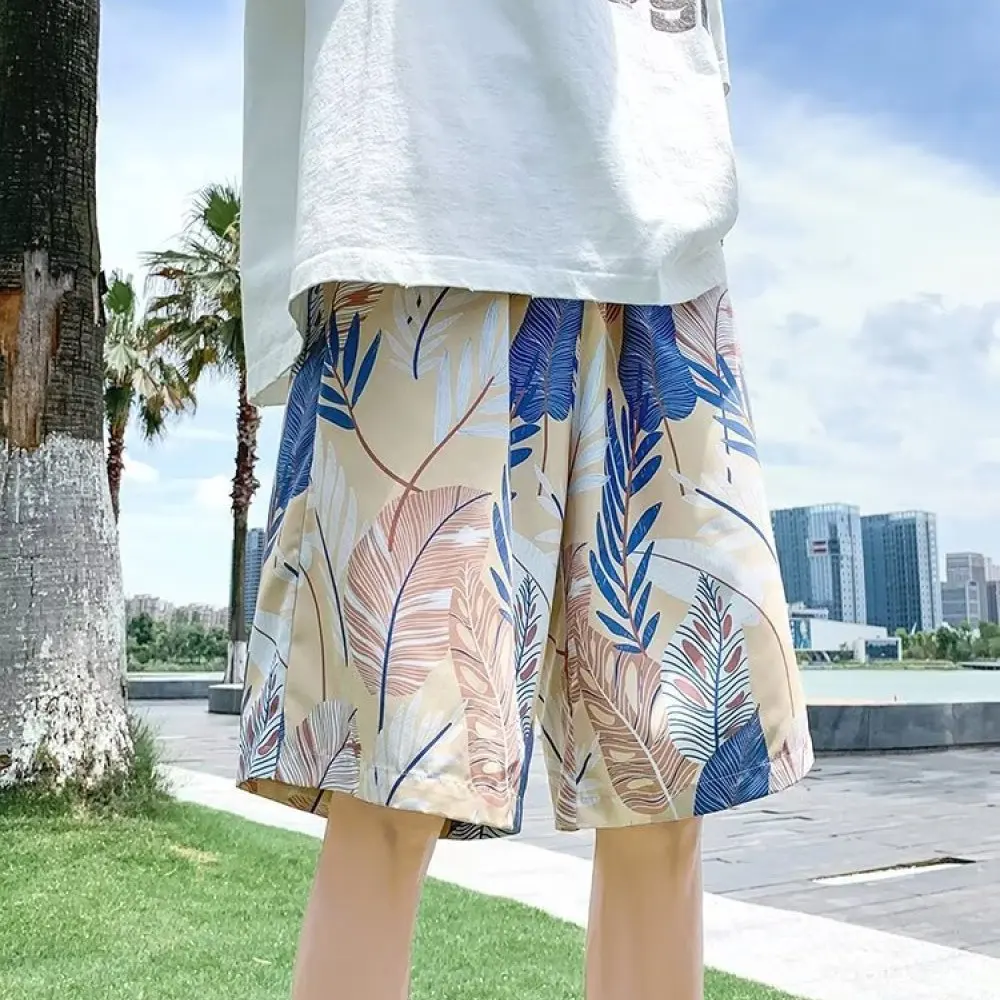 Breathable Ice Silk Mens Shorts Summer Casual Quick Dry Thin Loose Fit Beachwear Trendy Printed Youth Sport Fitness Bottoms
