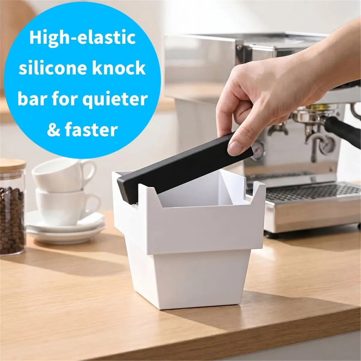 Espresso Knock Box, Baristas Style Espresso Grounds Knock Box, Removable Silicone Knock Rod, Silicone Non-Slip Base A