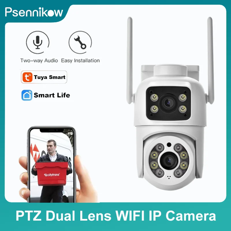 

Уличная IP-камера видеонаблюдения WIFI ICSEE PTZ с двумя объективами, двумя экранами, ручным обнаружением, полноцветным ночным видением